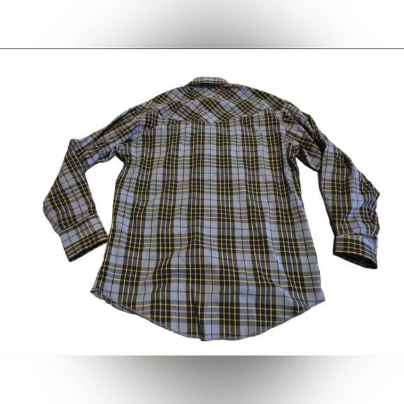 Wrangler Blue Plaid Snap Front Western Shirt Extra Long Tails Size 15 1/2 M - Picture 5 of 5
